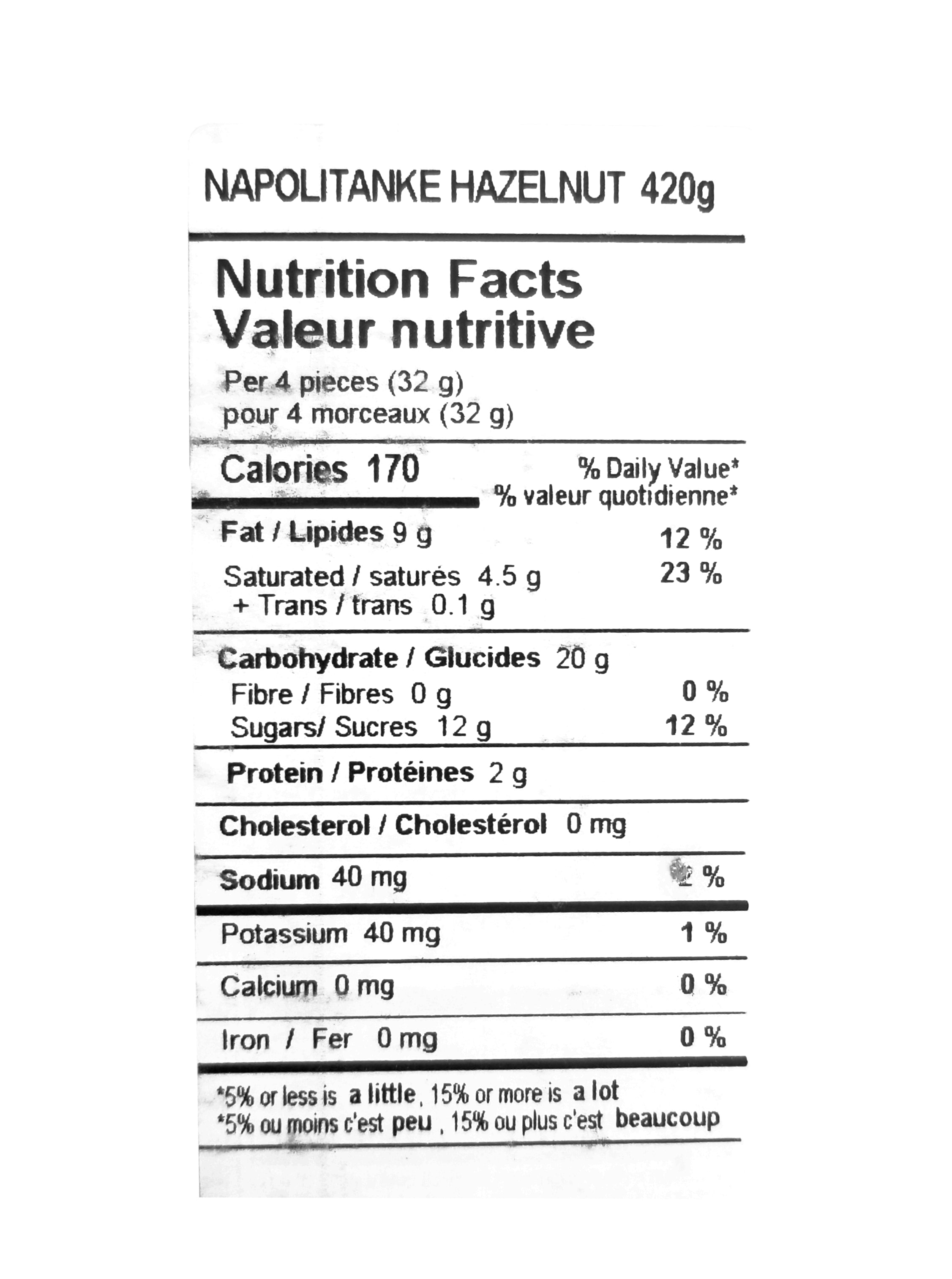 Napolitanke Hazelnut Wafers, 420g/14.8 oz. Box Nutrition Facts