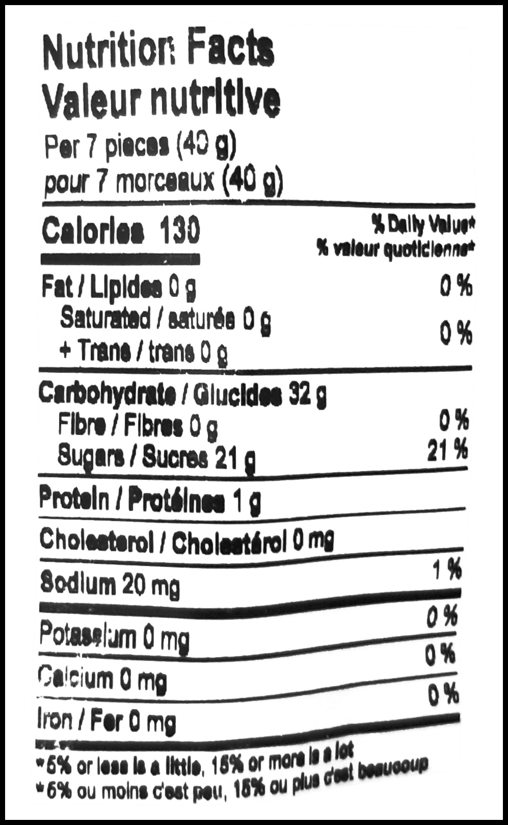 Nutrition facts of Nature's Bounty Sour Keys Candy, 130g/4.6 oz., Bag