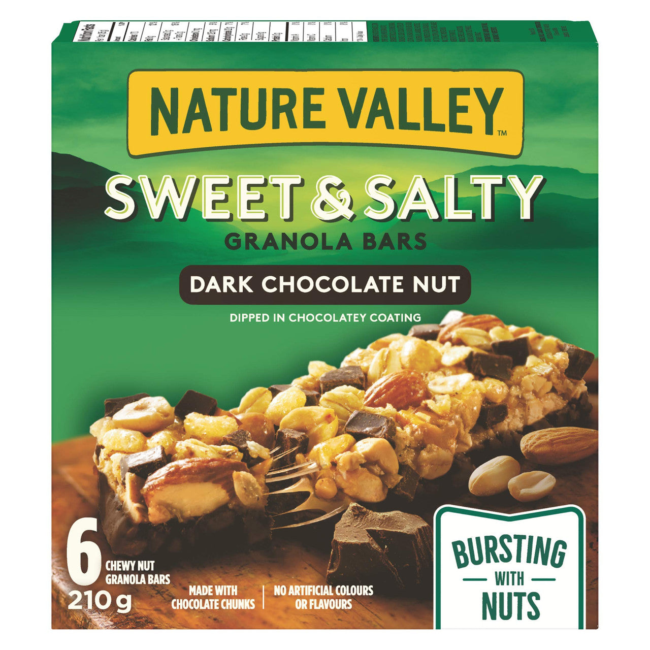 Nature Valley Sweet & Salty Dark Chocolate Nut Granola Bars, 6 Count, 210g/7.4 oz Box Front