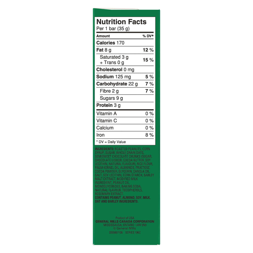 Nature Valley Sweet & Salty Dark Chocolate Nut Granola Bars, 6 Count, 210g/7.4 oz Nutrition label
