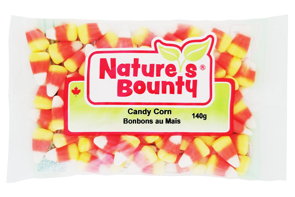 Packaged candy corn with Nature's Bounty logo on a white background