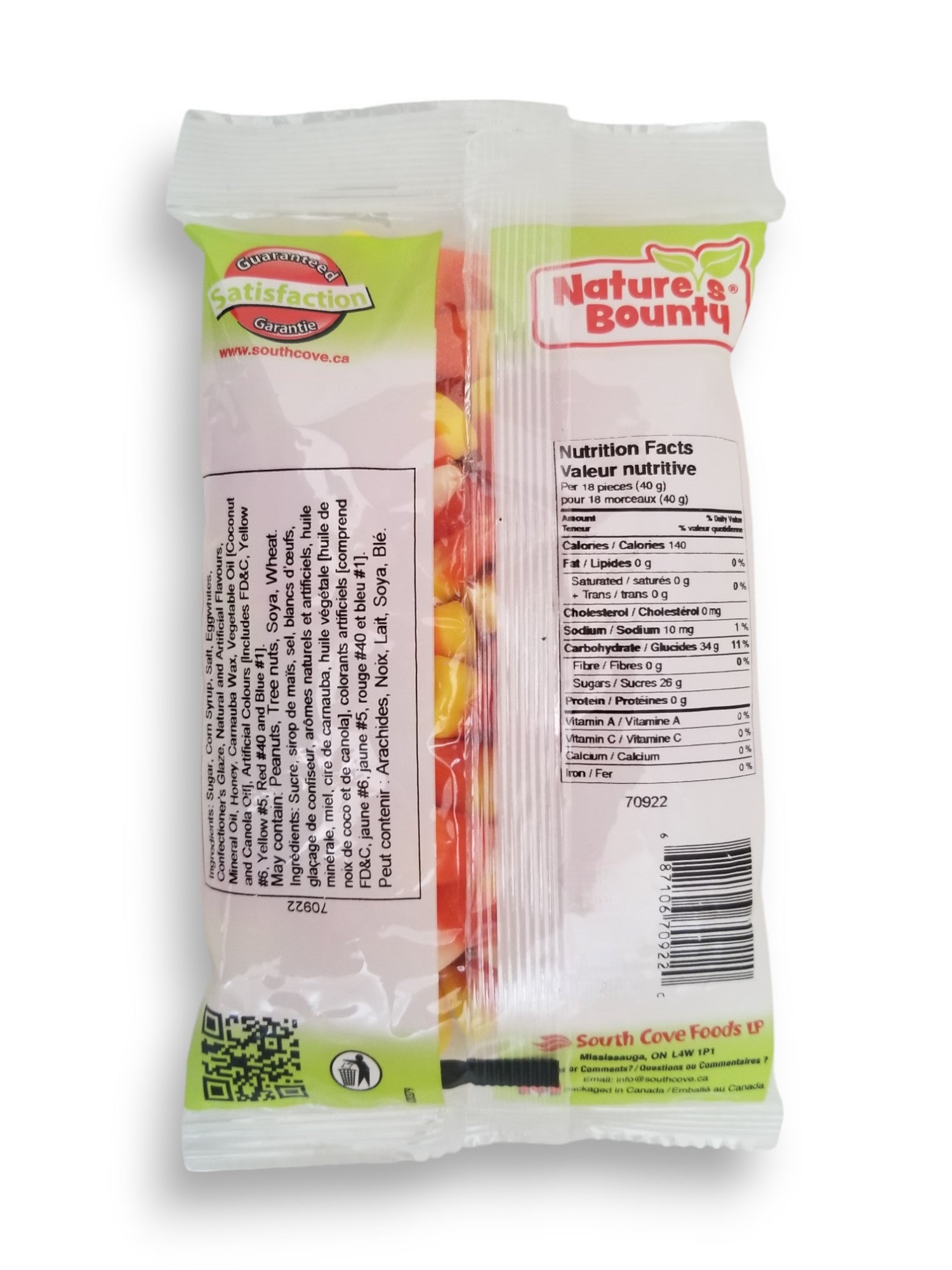 back of Nature's Bounty Candy Corn, 150g/5.3 oz on white background