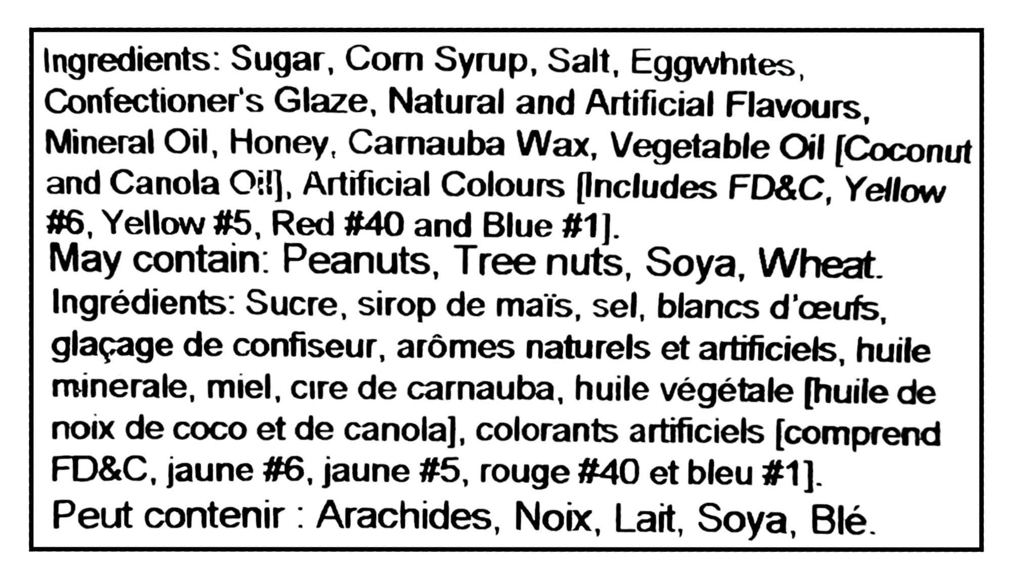 List of ingredients for Nature's Bounty Candy Corn, 150g/5.3 oz with a black border
