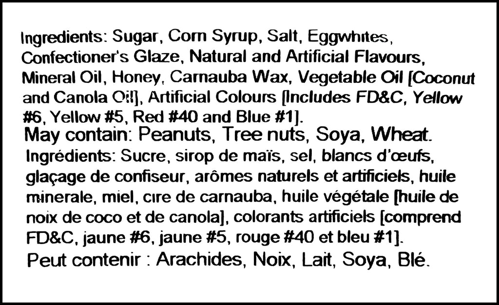 Ingredients label of Nature's Bounty Candy Corn, 150g/5.3 oz, Bag