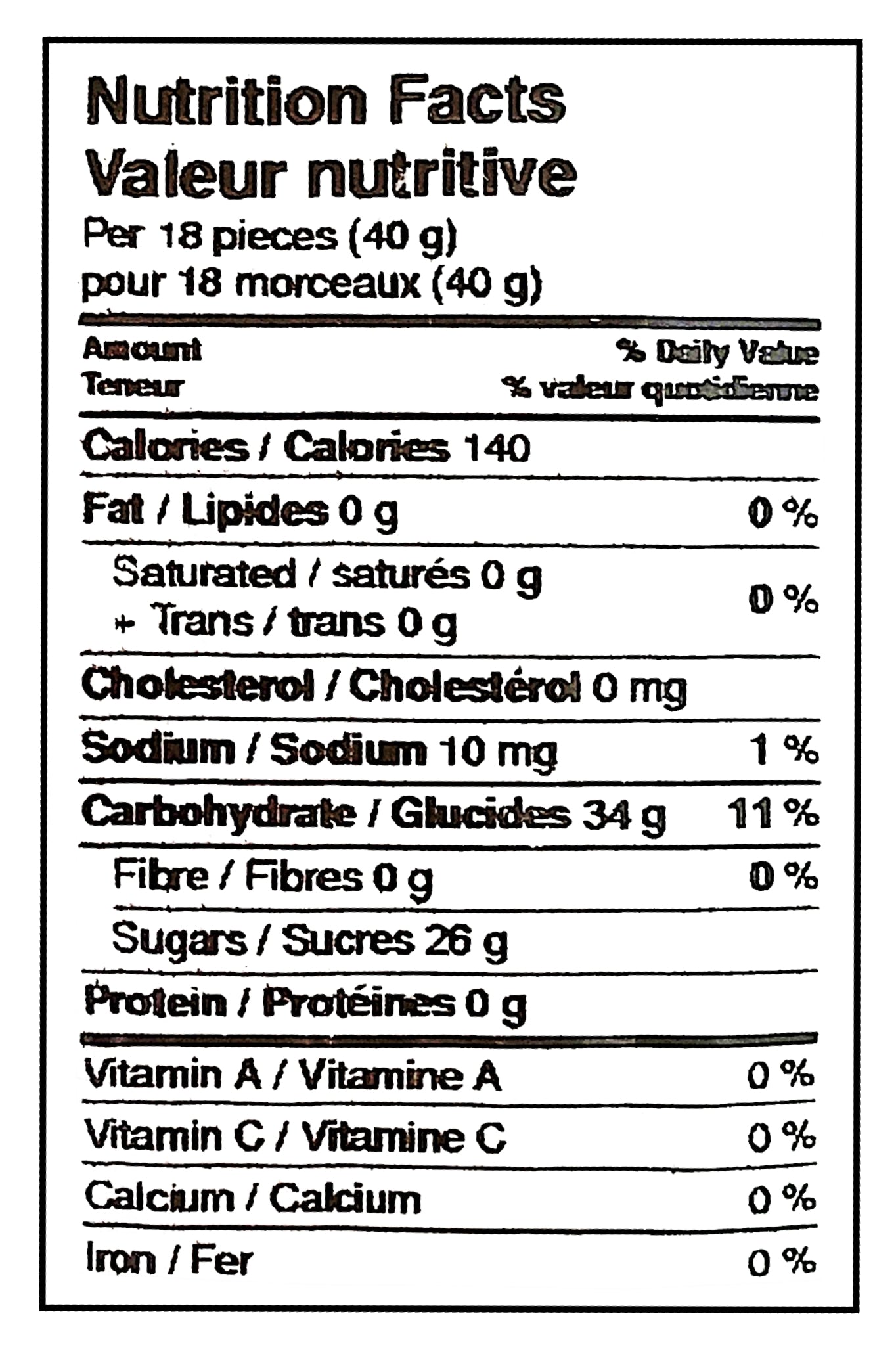 Nutrition facts label for Nature's Bounty Candy Corn, 150g/5.3 oz with detailed calorie and nutrient information.