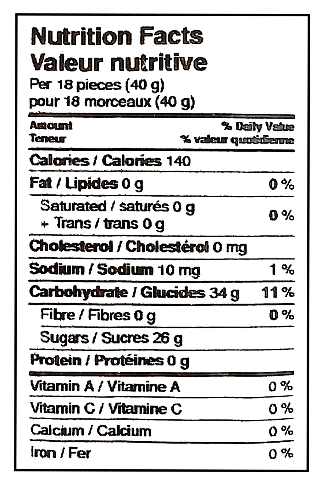 Nutrition facts label for Nature's Bounty Candy Corn, 150g/5.3 oz with detailed calorie and nutrient information.
