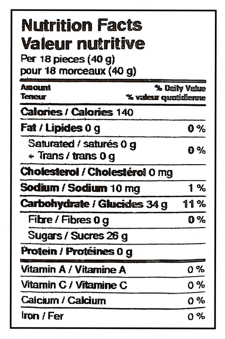 Nutrition facts label for Nature's Bounty Candy Corn, 150g/5.3 oz with detailed calorie and nutrient information.