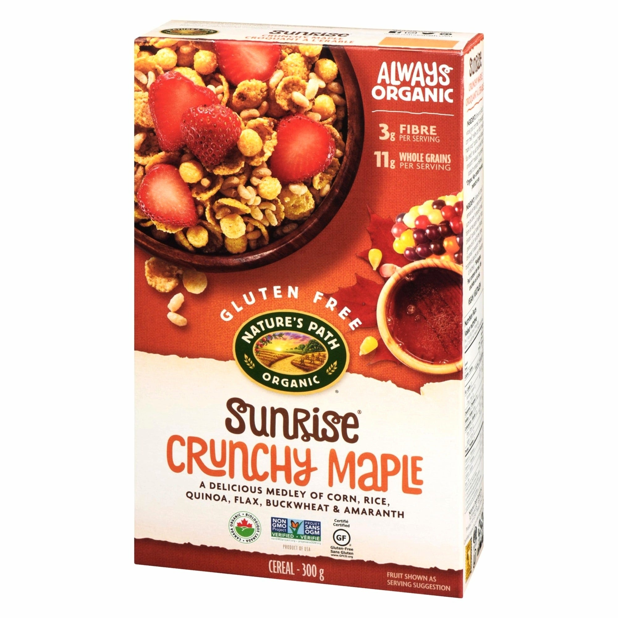 Nature’s Path Organic Sunrise Crunchy Maple Cereal 300 g (10.5 oz), alternate angled package view