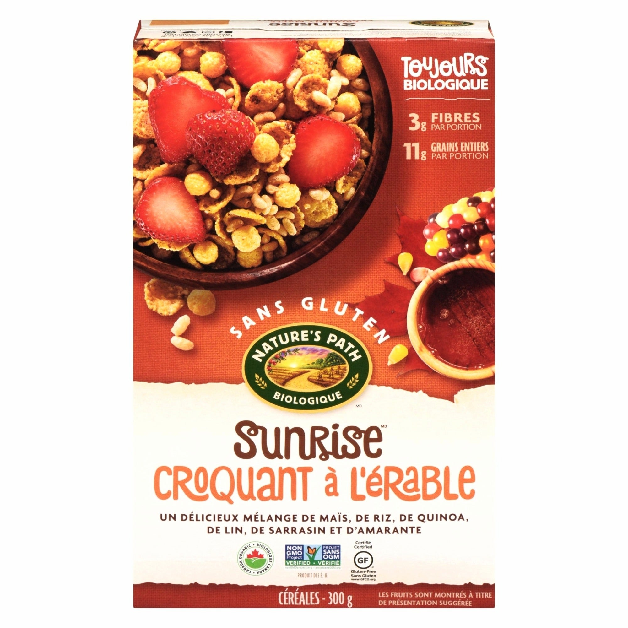 Nature’s Path Organic Sunrise Crunchy Maple Cereal 300 g (10.5 oz), back package view