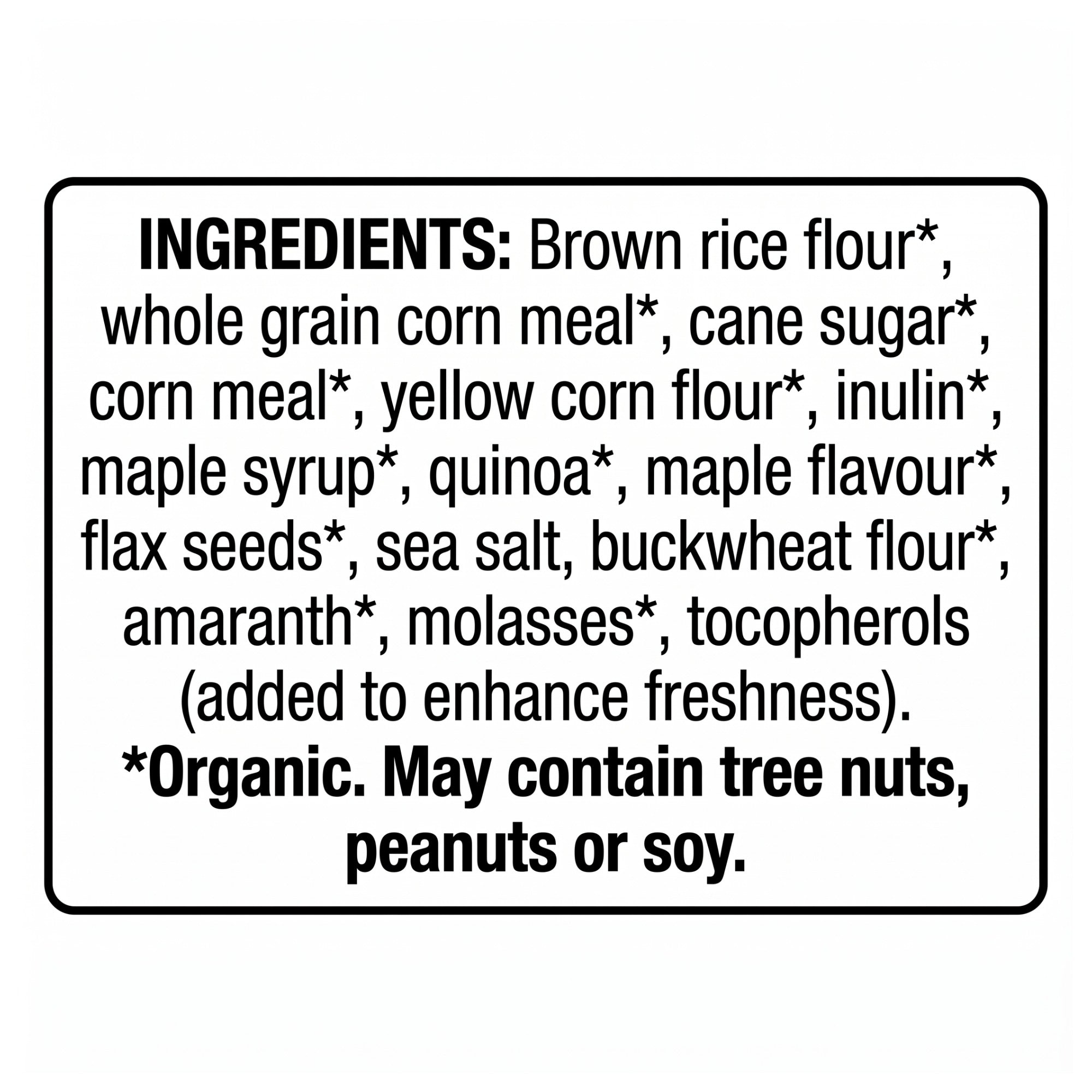 Nature’s Path Organic Sunrise Crunchy Maple Cereal 300 g (10.5 oz), ingredients label