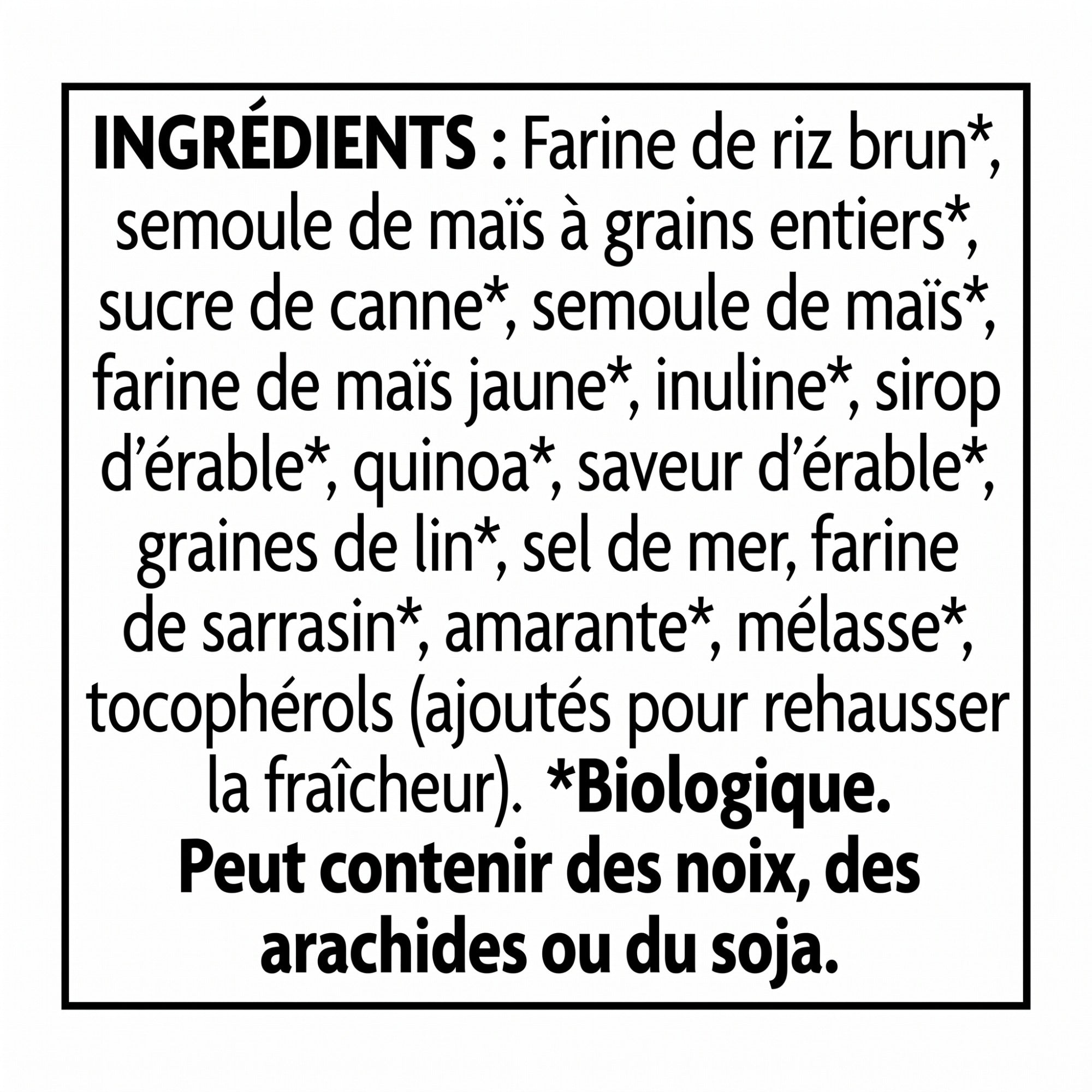 Nature’s Path Organic Sunrise Crunchy Maple Cereal 300 g (10.5 oz), French ingredients label