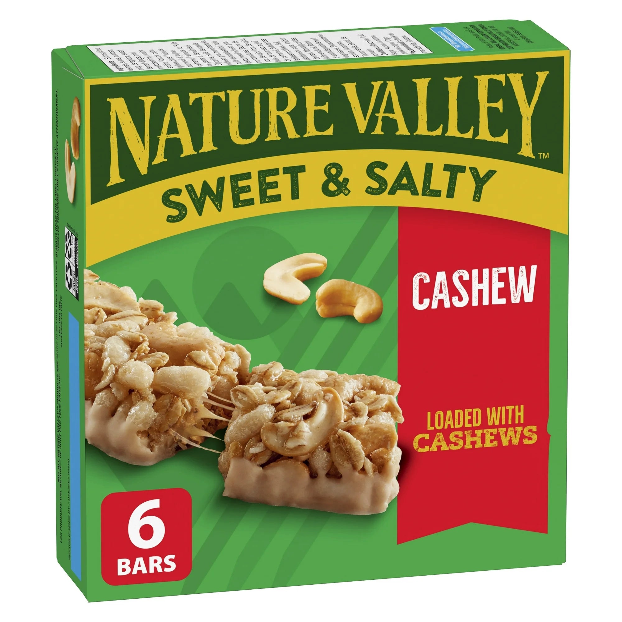 Nature Valley Sweet & Salty Cashew cereal bar box 192g on a white background