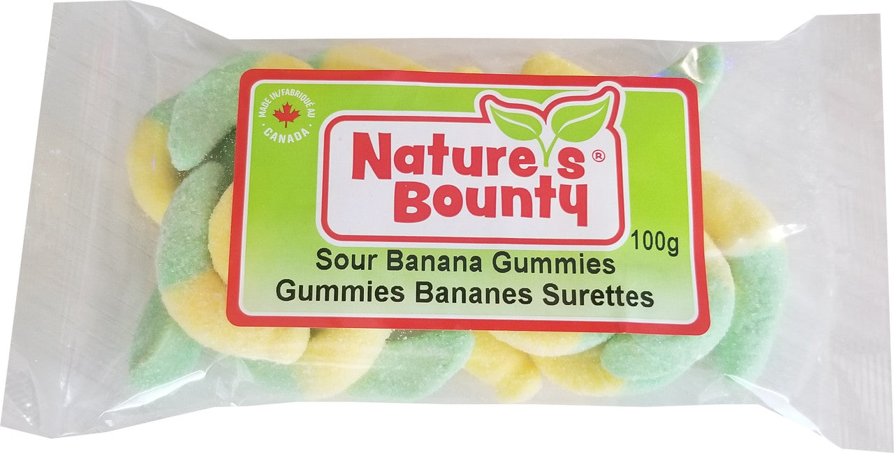 Nature's Bounty Sour Banana Gummies Candy Bag, 100g/3.5oz, (Imported from Canada)