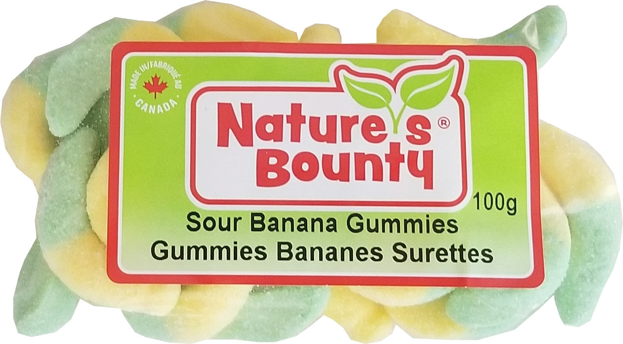Nature's Bounty Sour Banana Gummies Candy Bag, 100g/3.5oz, (Imported from Canada)