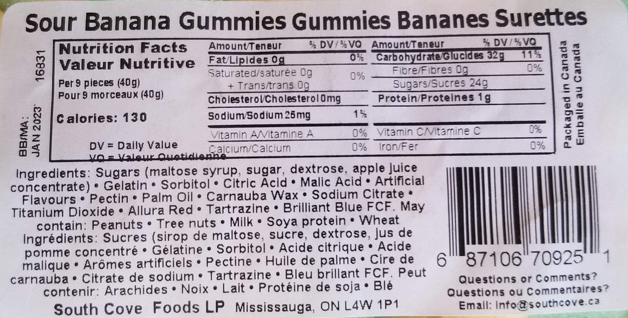 Nature's Bounty Sour Banana Gummies Candy Bag, 100g/3.5oz, (Imported from Canada)