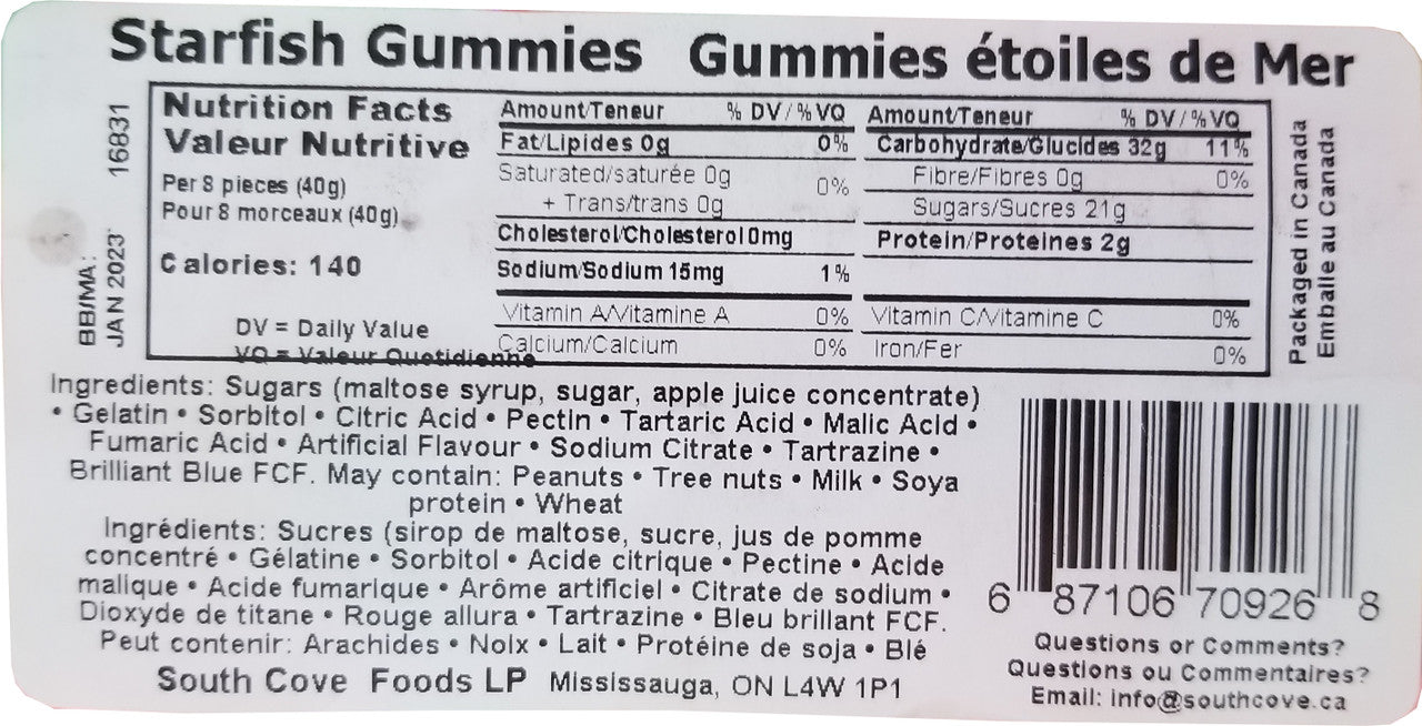 Nature's Bounty Starfish Gummies Candy Bag, 100g/3.5oz, (Imported from Canada)