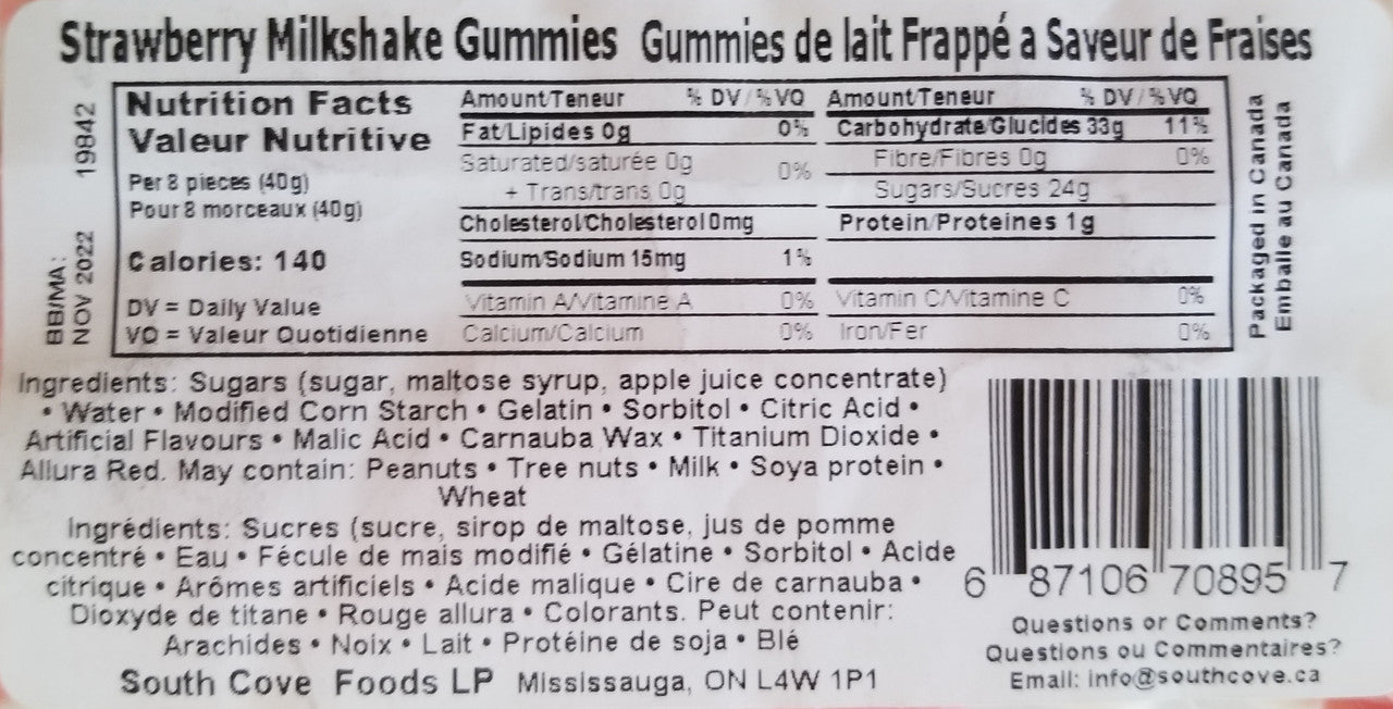 Nature's Bounty Strawberry Milkshake Gummies Candy Bag, 100g/3.5oz, (Imported from Canada)
