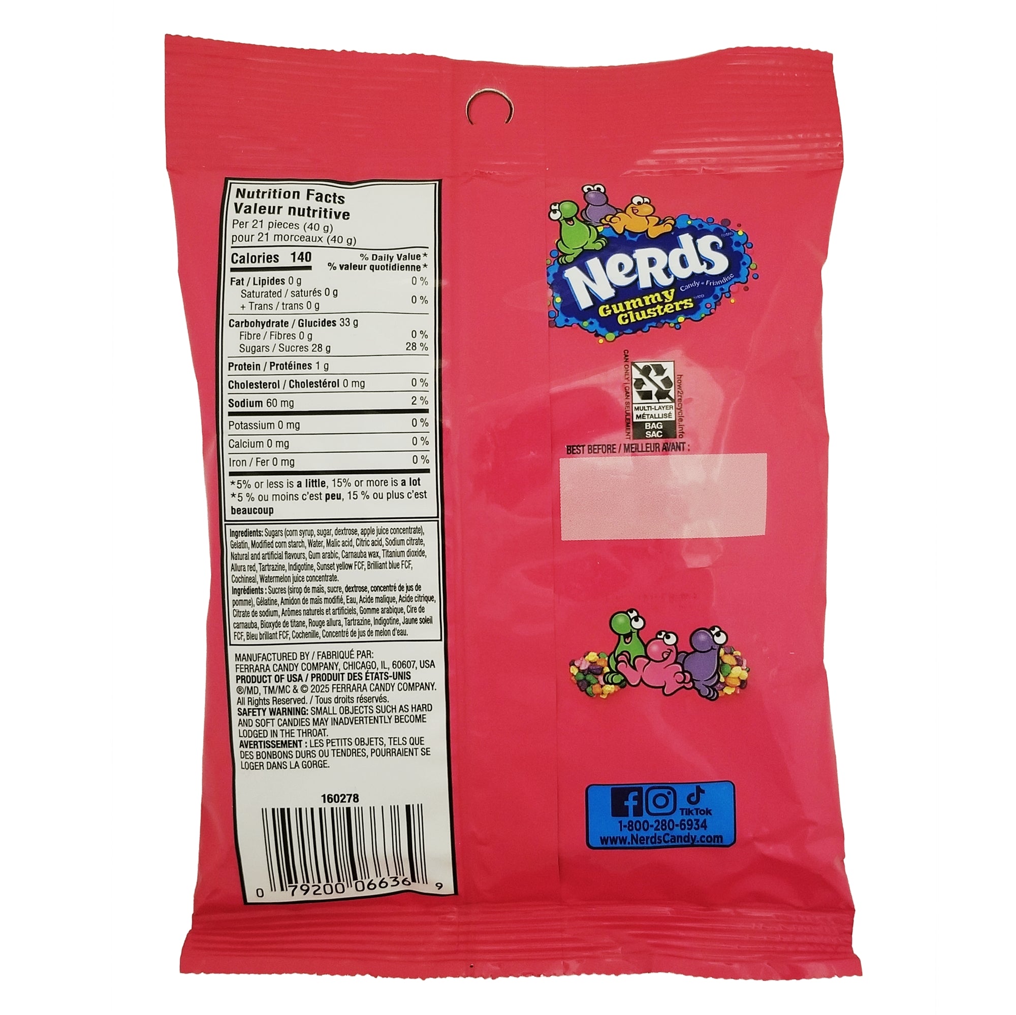 Nerds Gummy Clusters Rainbow 142g back of package