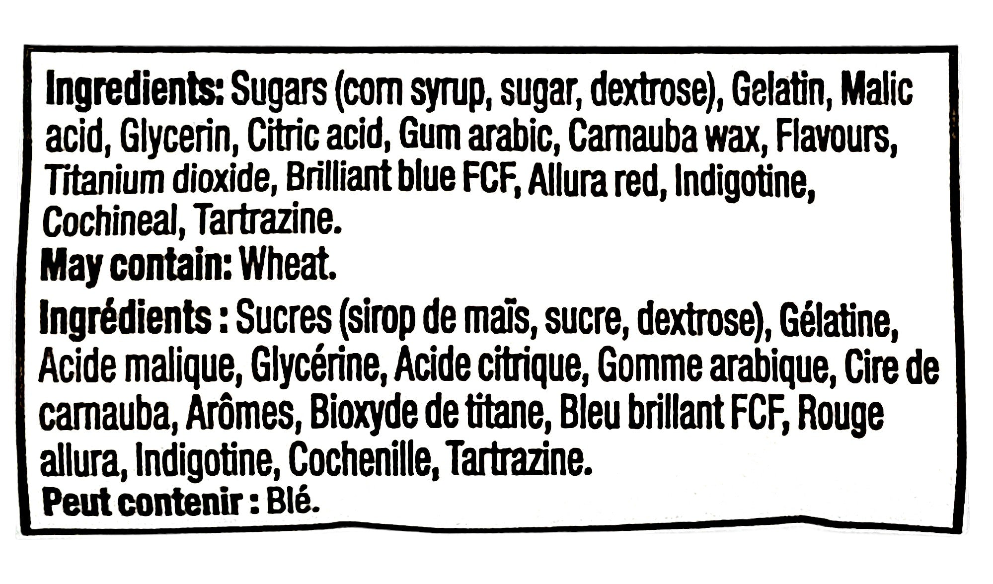 Nerds Berry Rope Candy ingredients label.