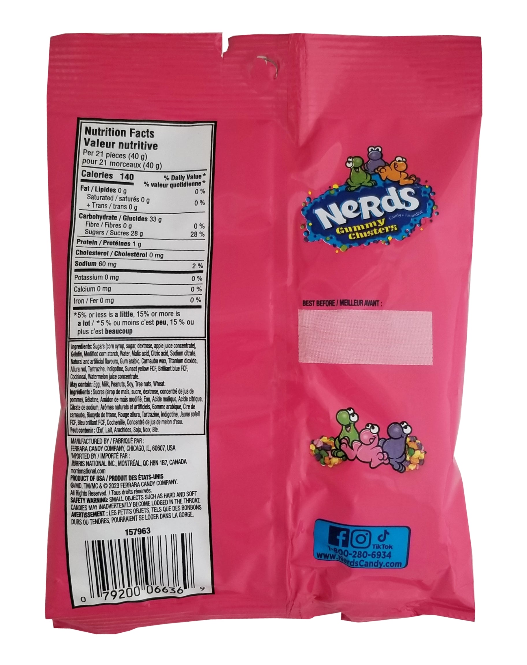Nerds Gummy Clusters, 142g/5 oz. Bag Back Side