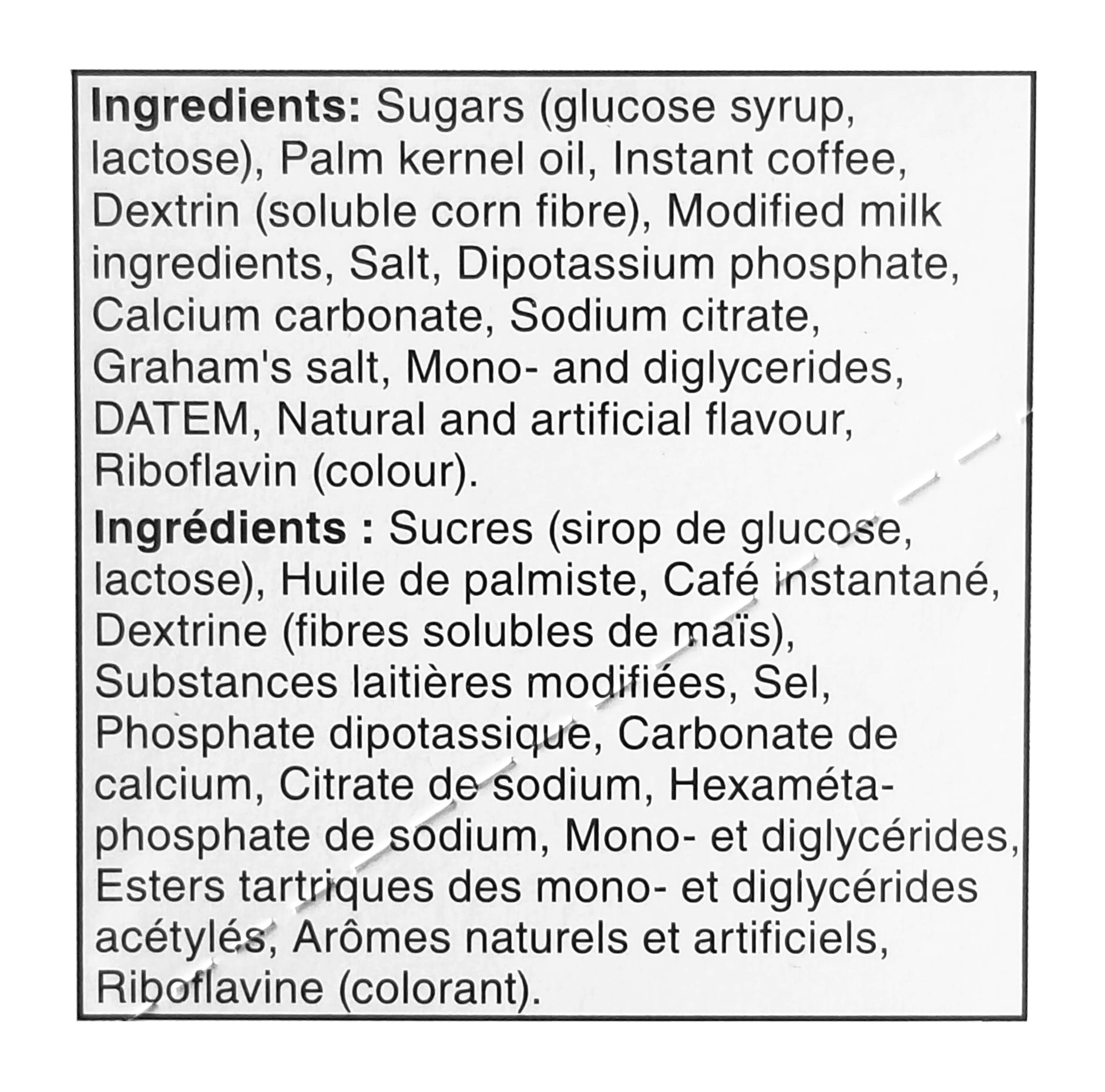 Nescafe Simply Creamy Instant Coffee Ingredients Label