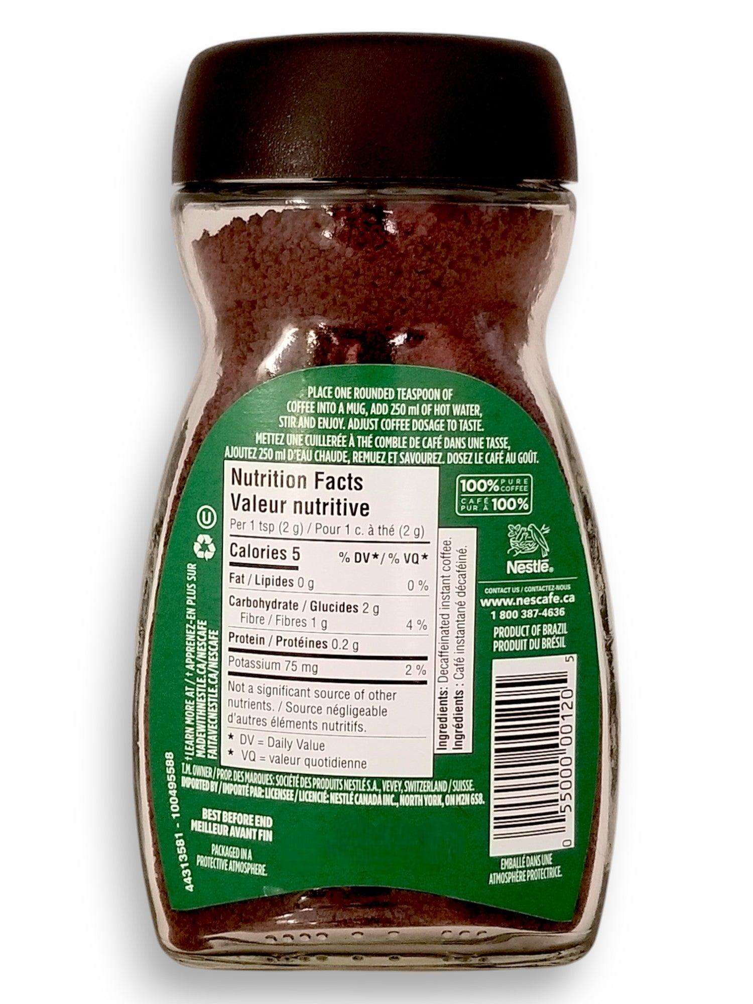 NESCAFE RICH Decaffeinated, Instant Coffee, 100g/3.5oz - Back Of Jar