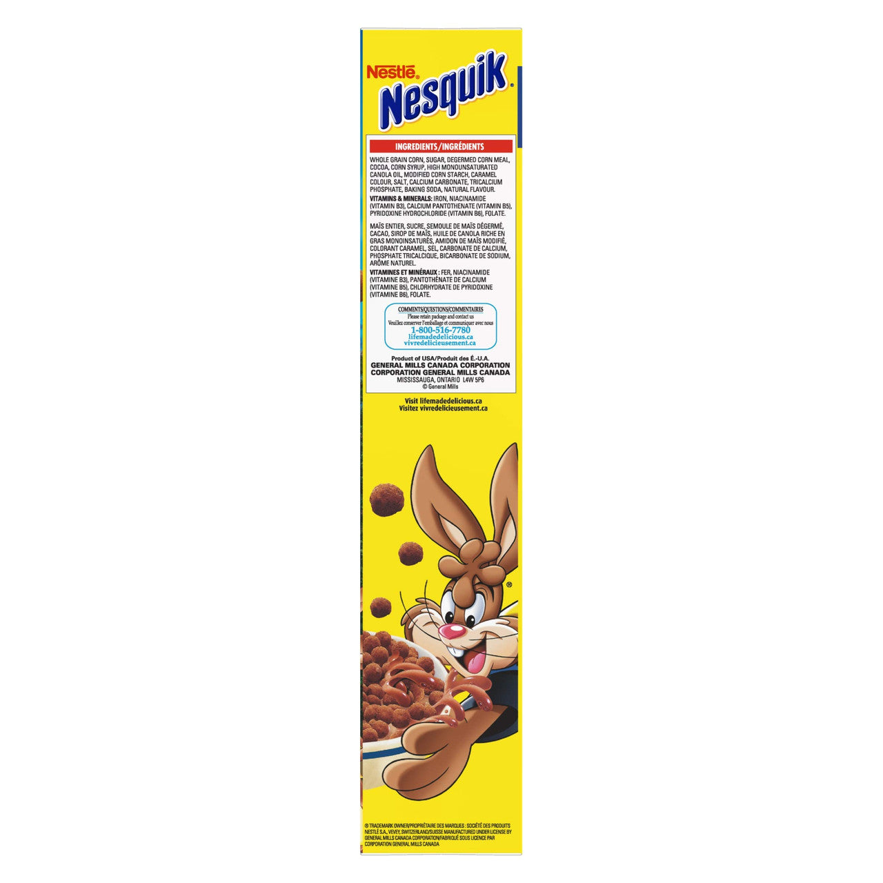 Nesquik Chocolatey Cereal, 600g/21.2 oz., Box Left Side
