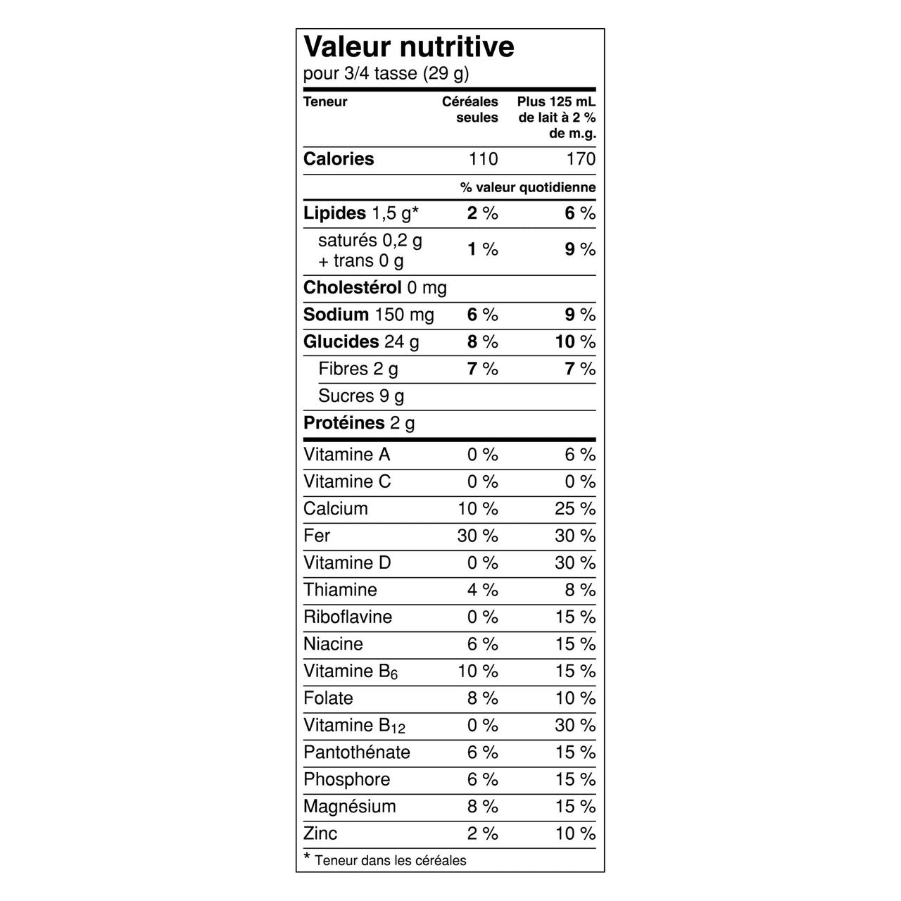 Nesquik Chocolatey Cereal, 600g/21.2 oz., Box Nutrition Facts In French