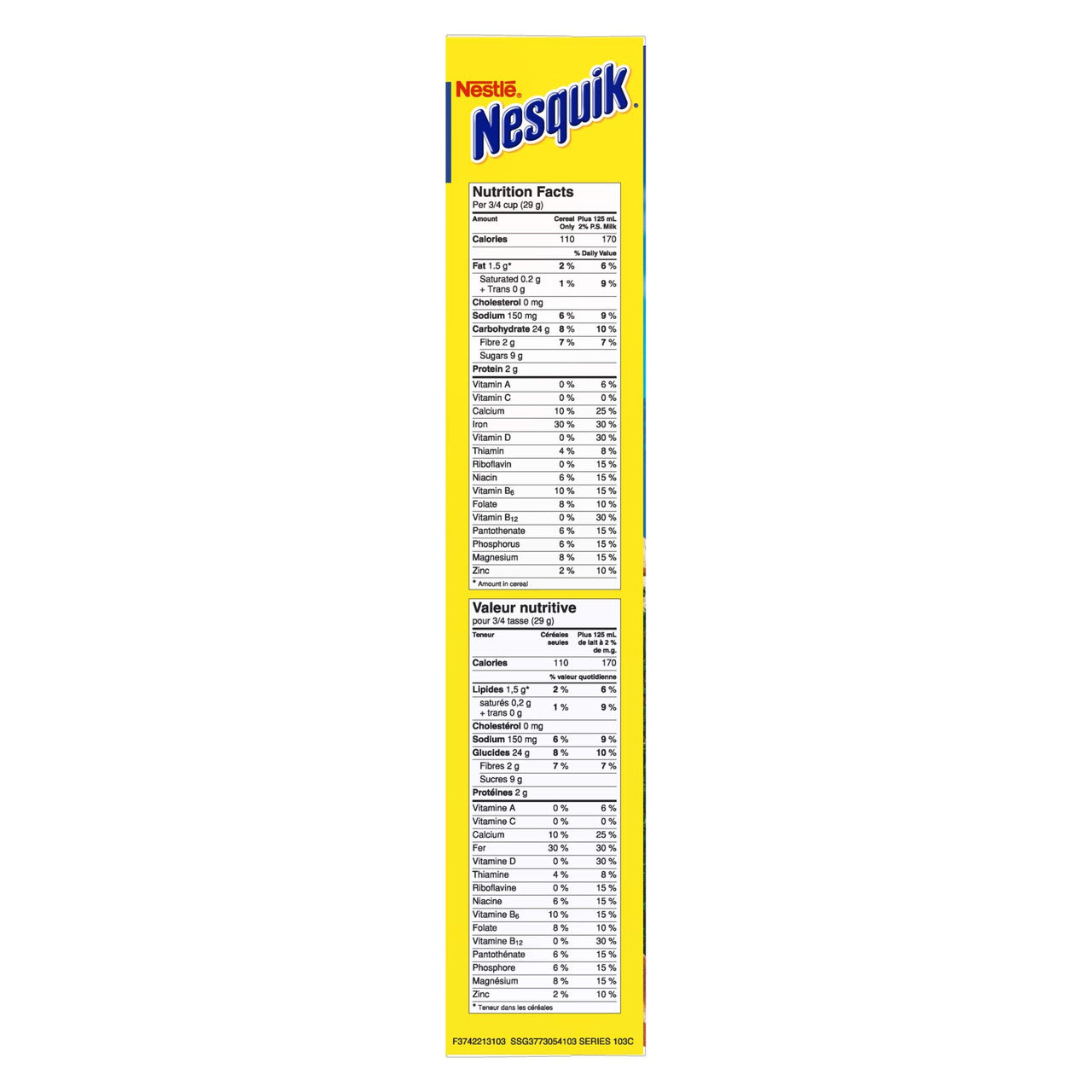 Nesquik Chocolatey Cereal, 600g/21.2 oz., Box Right Side