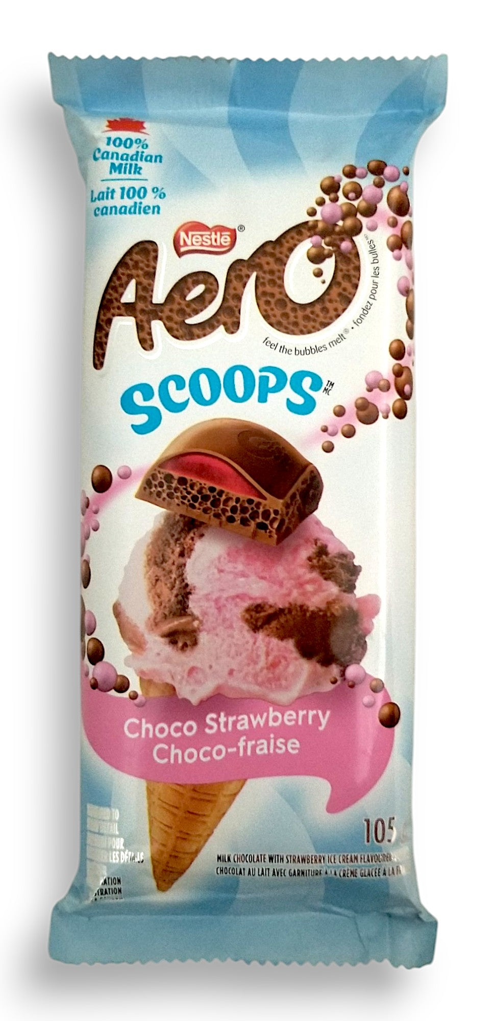 Nestle Aero Scoops Choco Strawberry Milk Chocolate Bar, 105g/3.7oz.