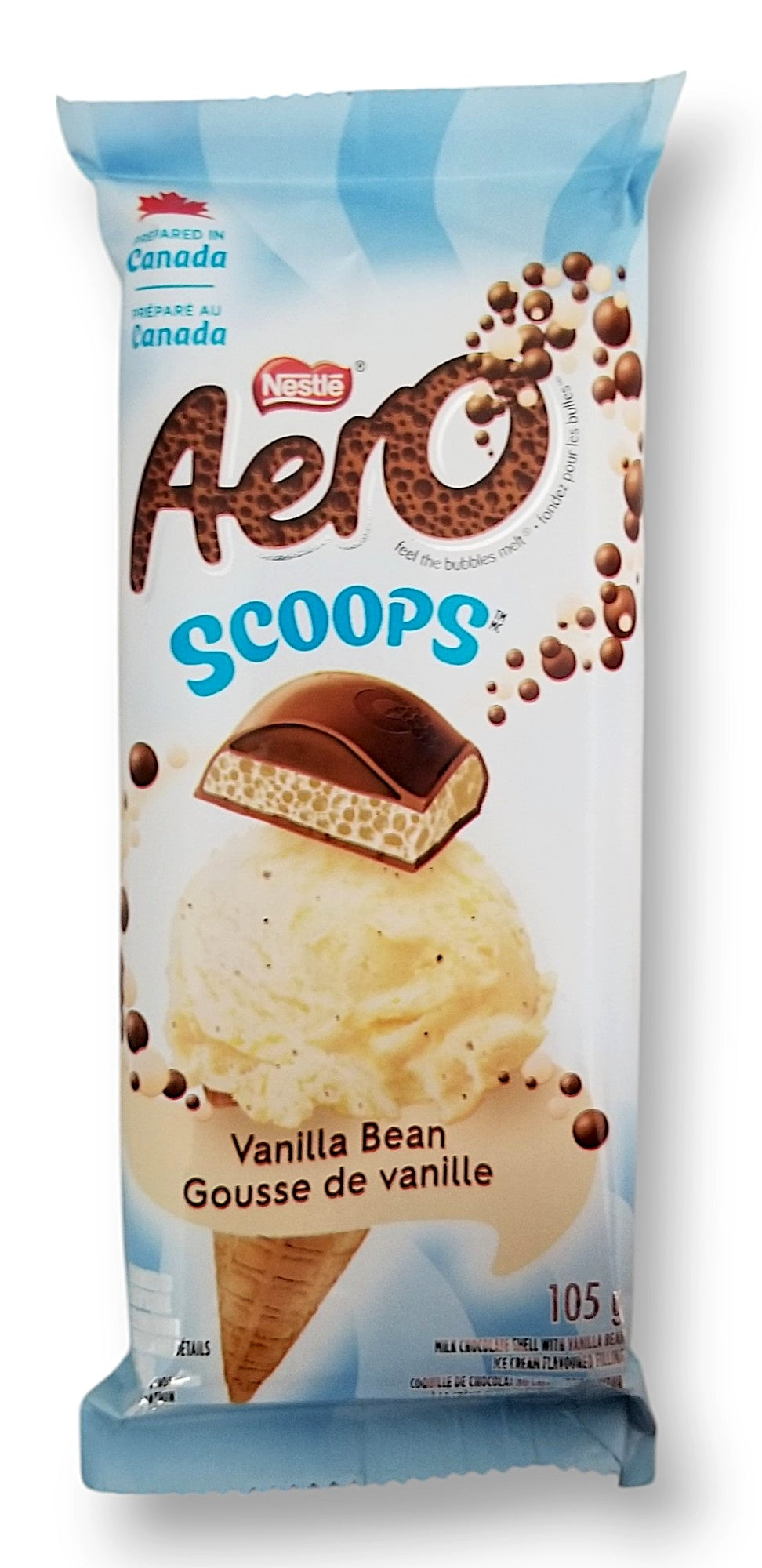 Nestle Aero Scoops Vanilla Bean Milk Chocolate Bar, 105g/3.7oz. - Front