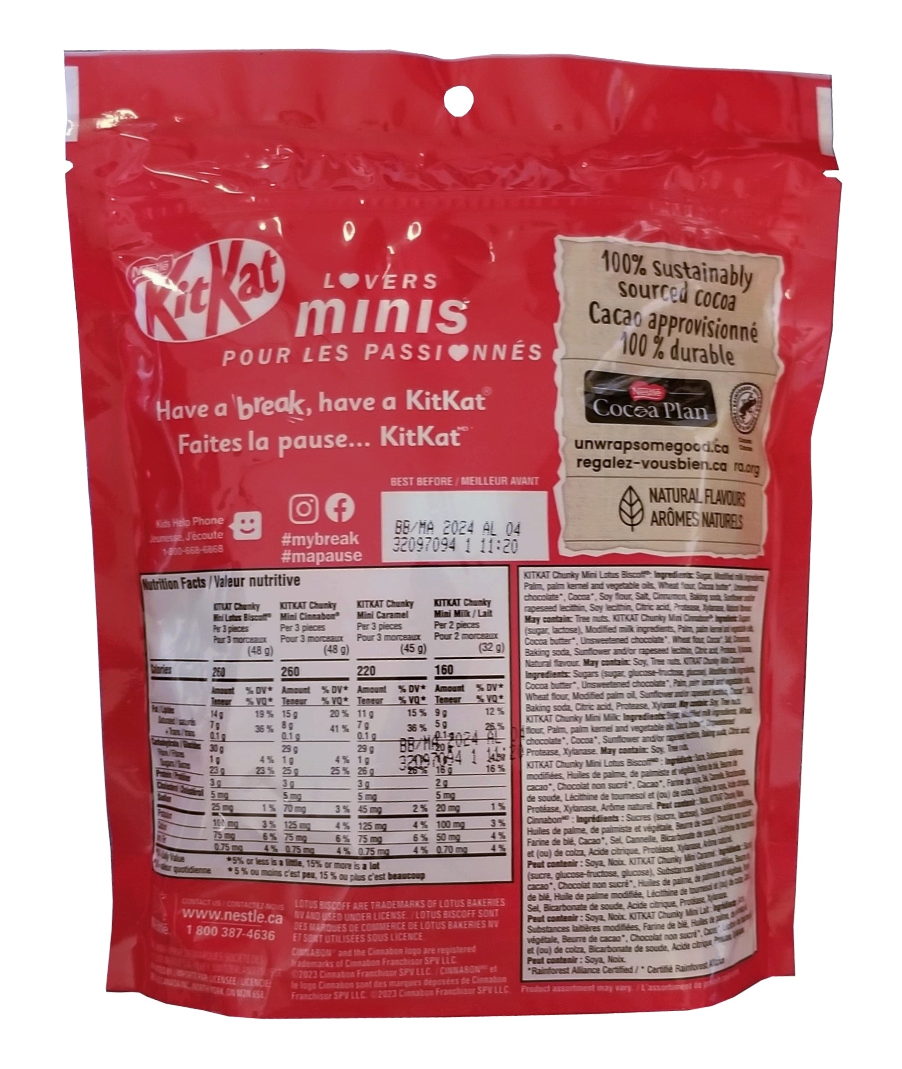 Nestle KitKat Lovers Minis, Caramel, Lotus Biscoff, Cinnabon, and Milk Chocolate Flavors, 300g/10.5 oz. Bag {Imported from Canada}