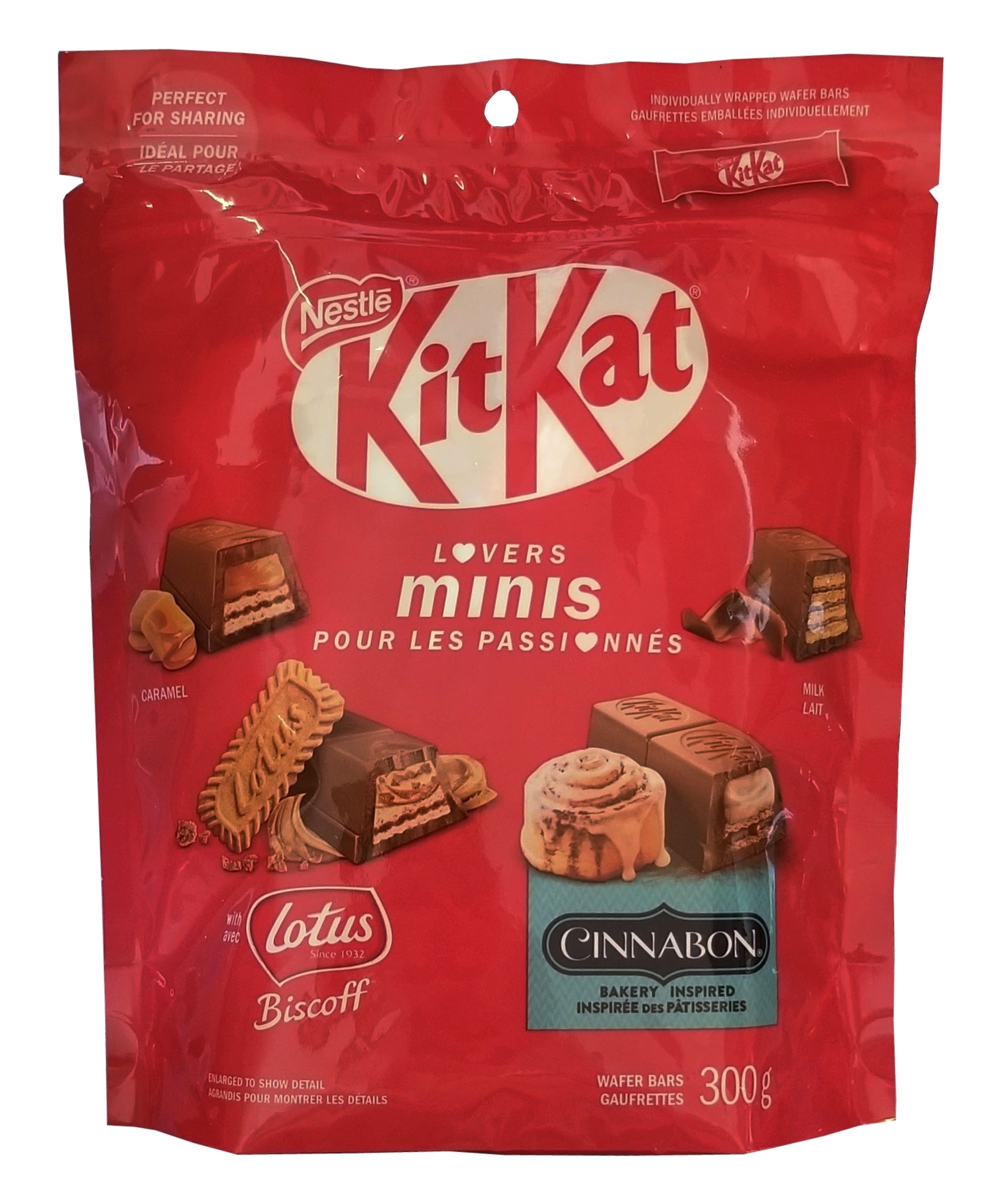 Nestle KitKat Lovers Minis, Caramel, Lotus Biscoff, Cinnabon, and Milk Chocolate Flavors, 300g/10.5 oz. Bag {Imported from Canada}