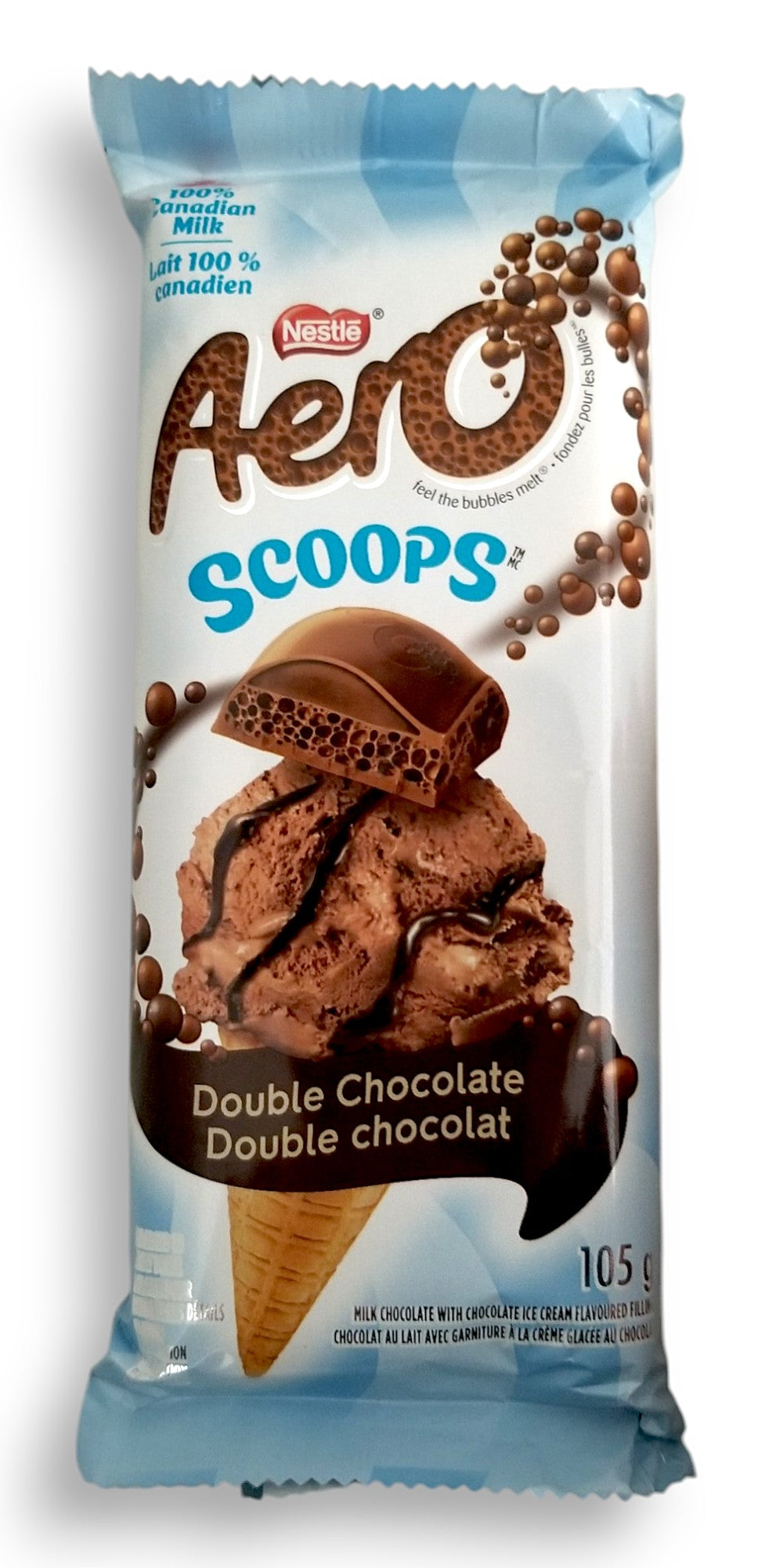 Nestle Aero Scoops Double Chocolate Milk Chocolate Bar, 105g/3.7oz.
