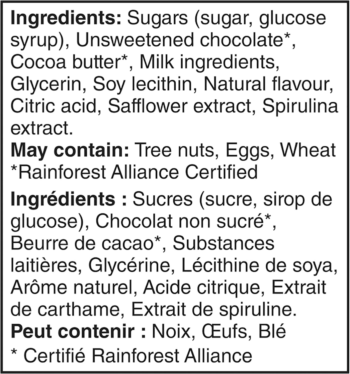 Nestle After Eight Dark Chocolate Mint Trio, Raspberry, Classic, and Lime Flavors, 260g/9 oz. Box Ingredients