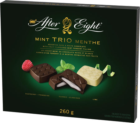 Nestle After Eight Dark Chocolate Mint Trio, Raspberry, Classic, and Lime Flavors, 260g/9 oz. Box Right Angle