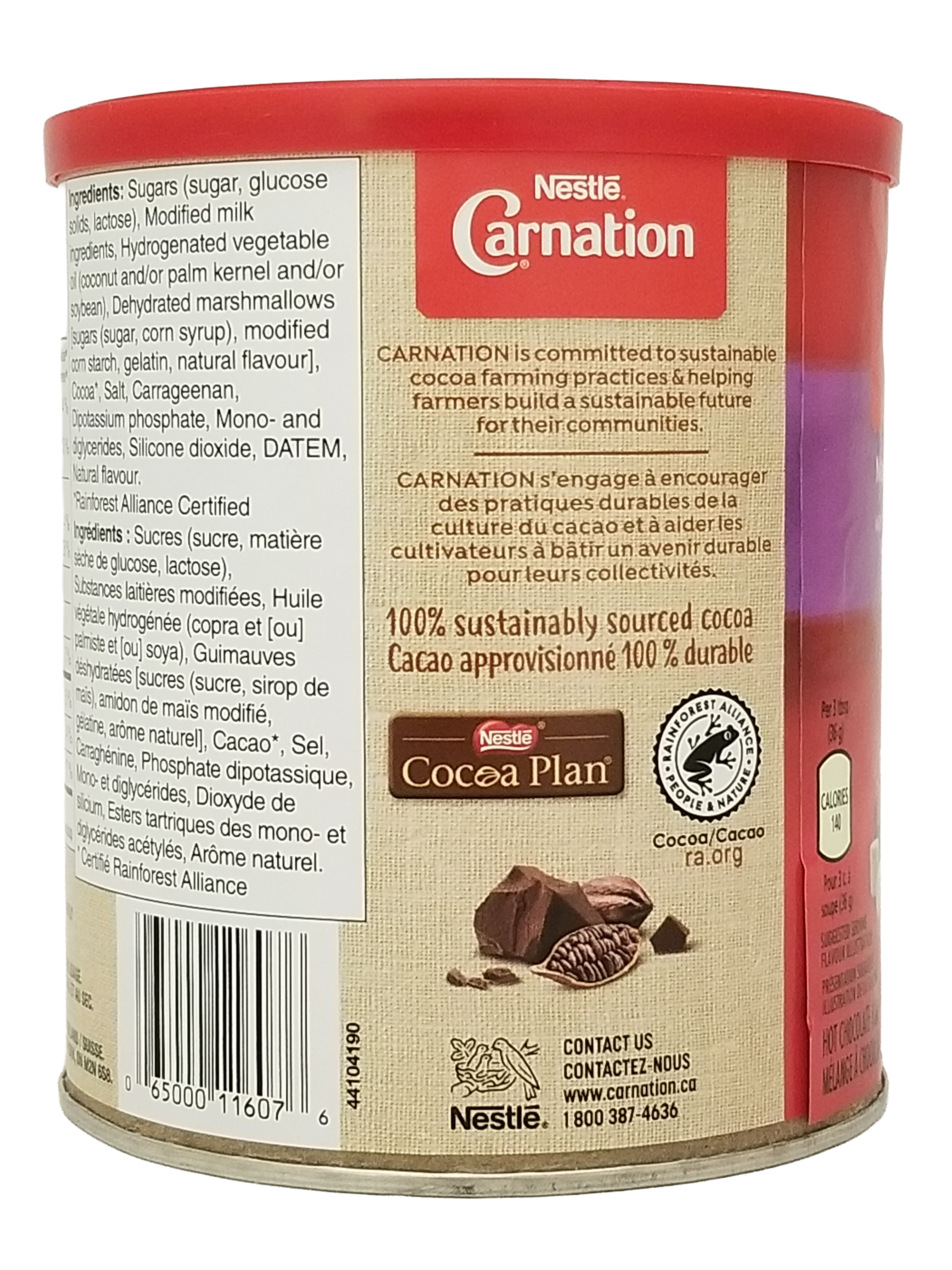 Nestle Carnation Hot Chocolate Marshmallow packaging with red lid and beige body