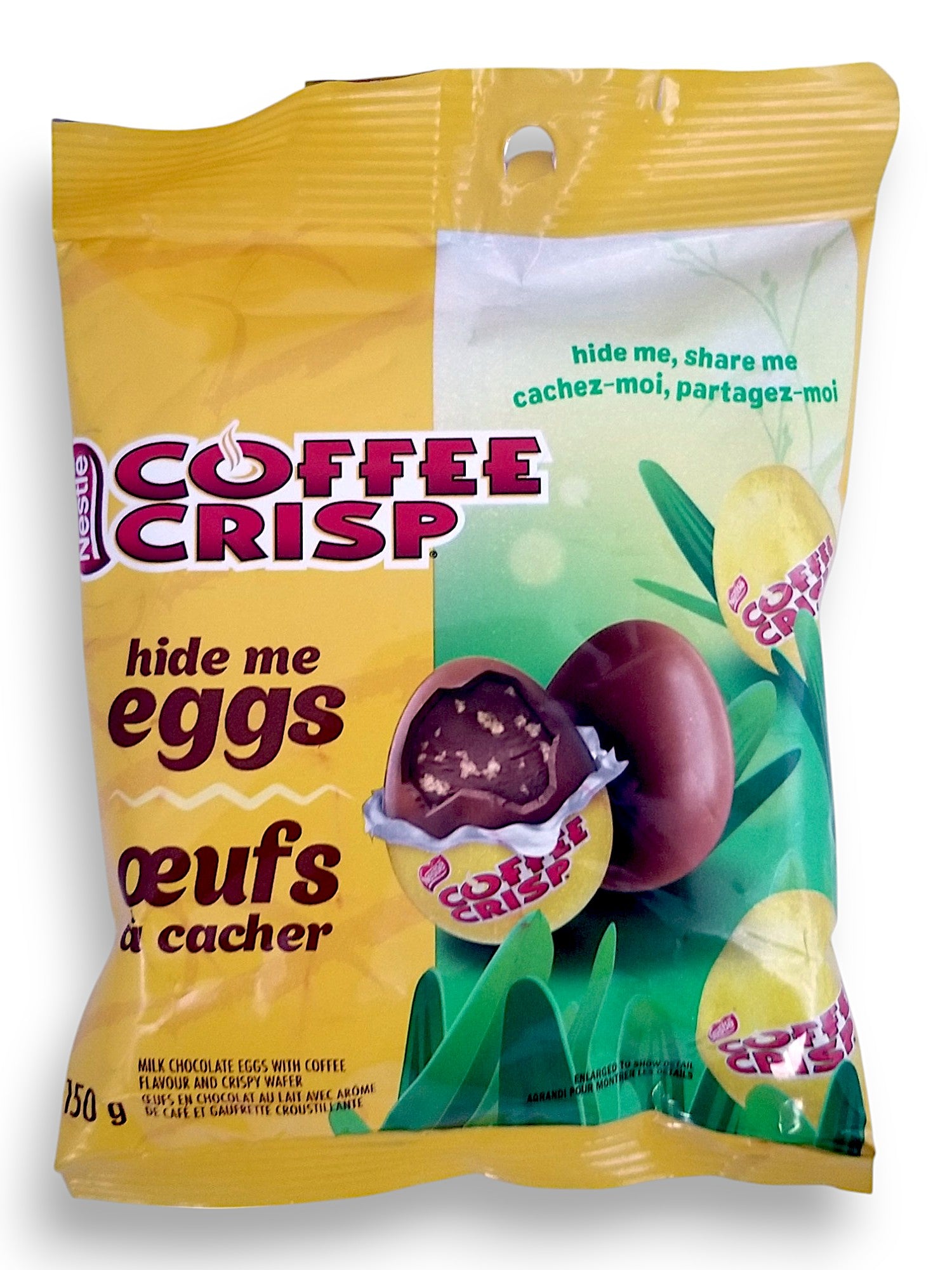Nestle Coffee Crisp Easter Hide Me Milk Chocolate Eggs 150g/5.3oz. - Front Of Bag