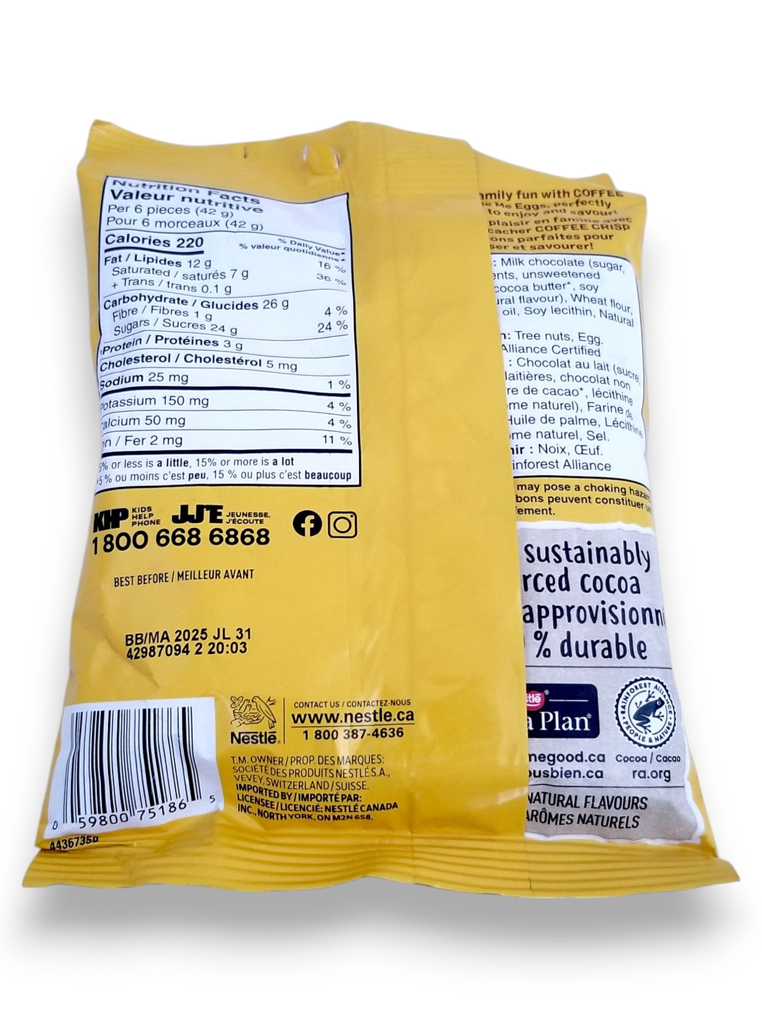 Nestle Coffee Crisp Easter Hide Me Milk Chocolate Eggs 150g/5.3oz. - Bottom Of Bag