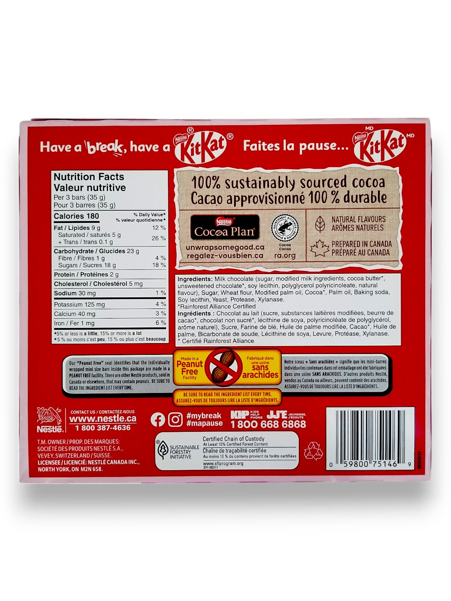 Nestle KitKat Valentine's Day Milk Chocolate Mini Bars, 30ct., 354g/12.5 oz. - Back Of Box