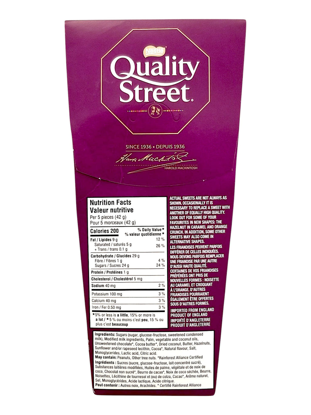 Back of Quality Street Assorted Pralines, 220g/7.8 oz., Gift Box