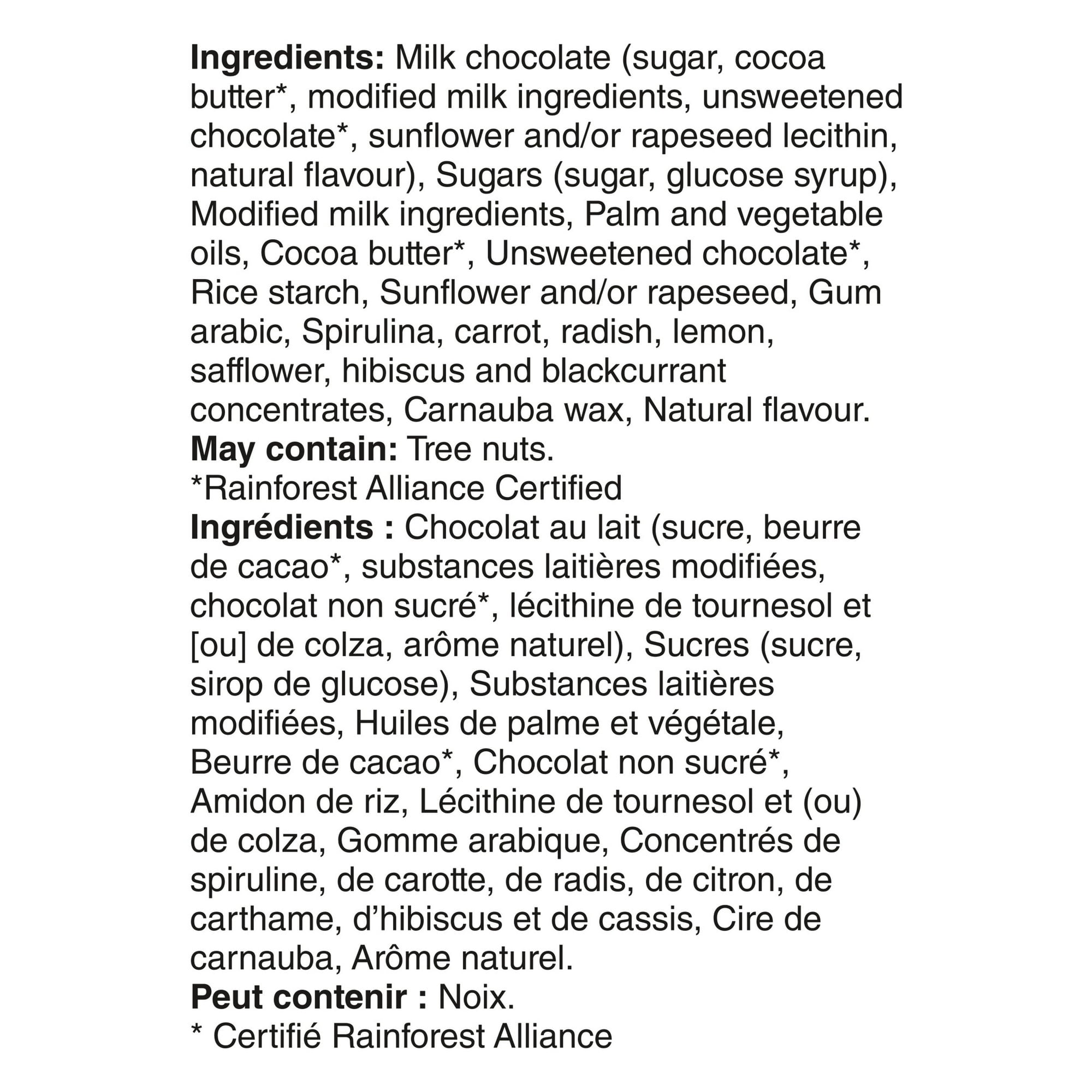 Nestle Smarties Hide Me Eggs 153g/5.4oz Bag Ingredients