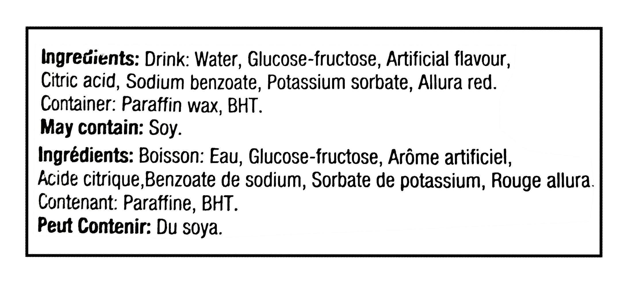 Nik-L-Nip Valentine's Day Cupid's Cherry Love Potion Mini Drinks, 16ml/0.6 oz - Ingredients Label