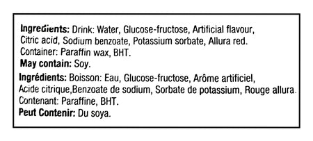 Nik-L-Nip Valentine's Day Cupid's Cherry Love Potion Mini Drinks, 16ml/0.6 oz - Ingredients Label