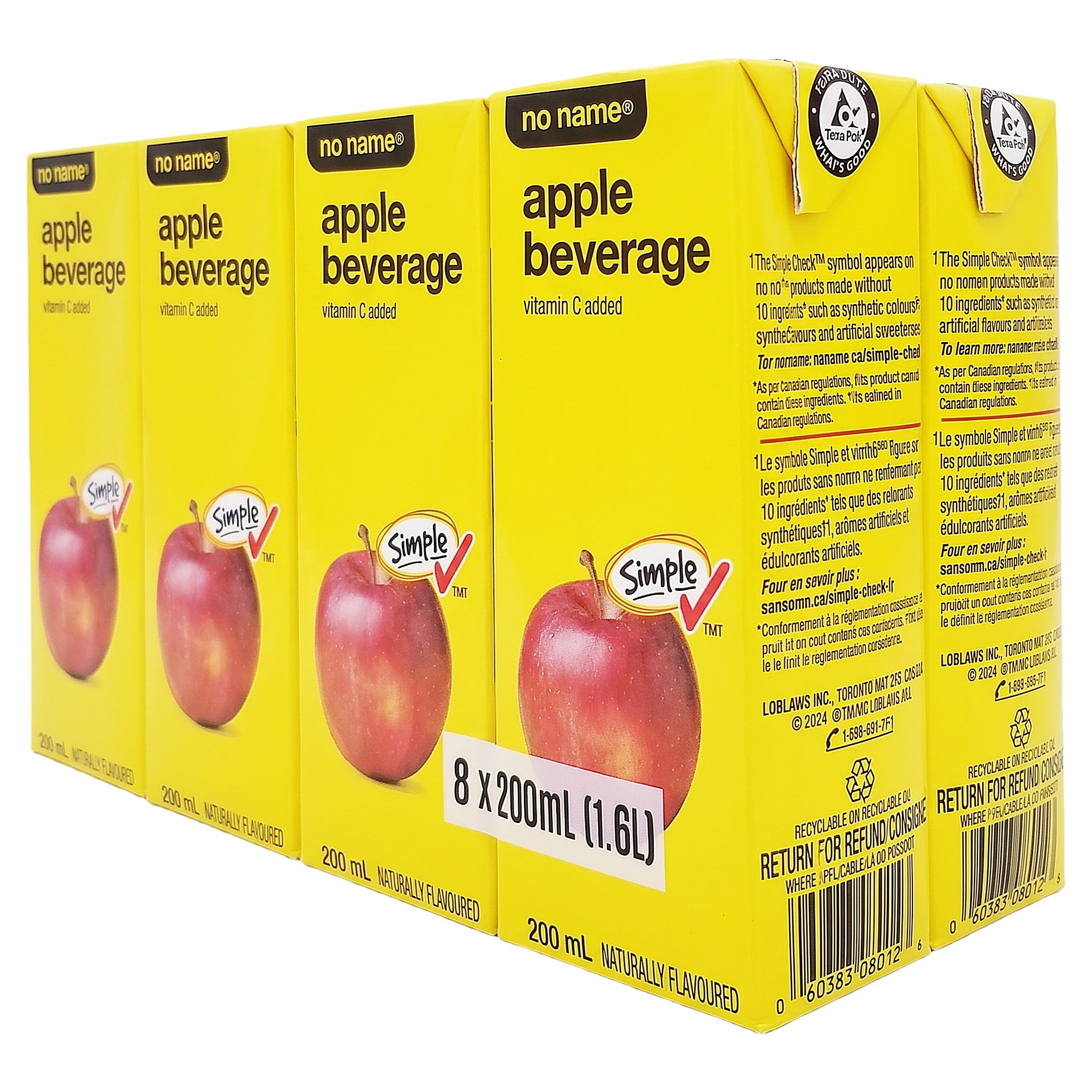 No Name Apple Juice Boxes, 8x200ml, 1.6L/54.1 fl oz