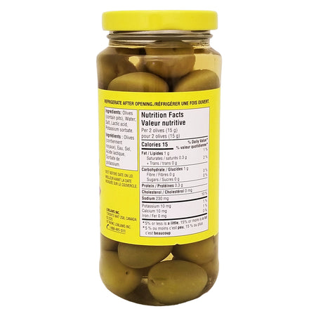 No Name Spanish Queen Olives 375ml jar back view Canadian No Name product