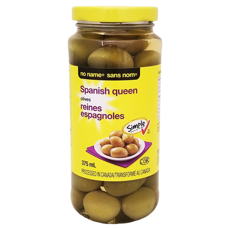 No Name Spanish Queen Olives 375ml jar front view Canadian pantry staple vegan kosher