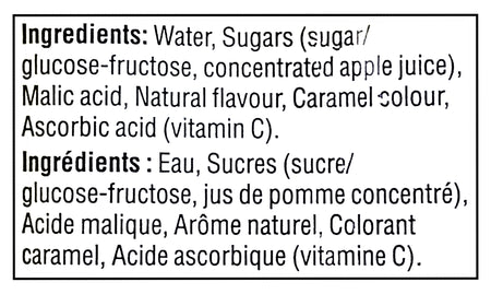 Ingredients list for No Name Apple Juice Boxes, 10x200ml, 2L/70.5 fl oz with both English and French translations.