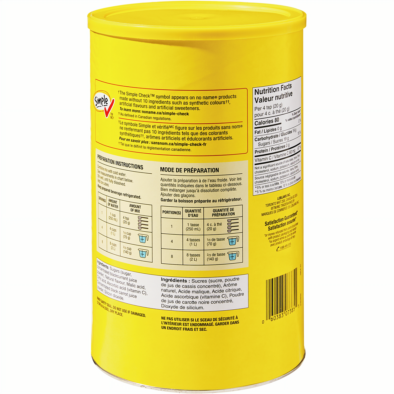 No Name Cherry Drink Mix, 2.3kg/81.1 oz with nutritional facts label on a white background