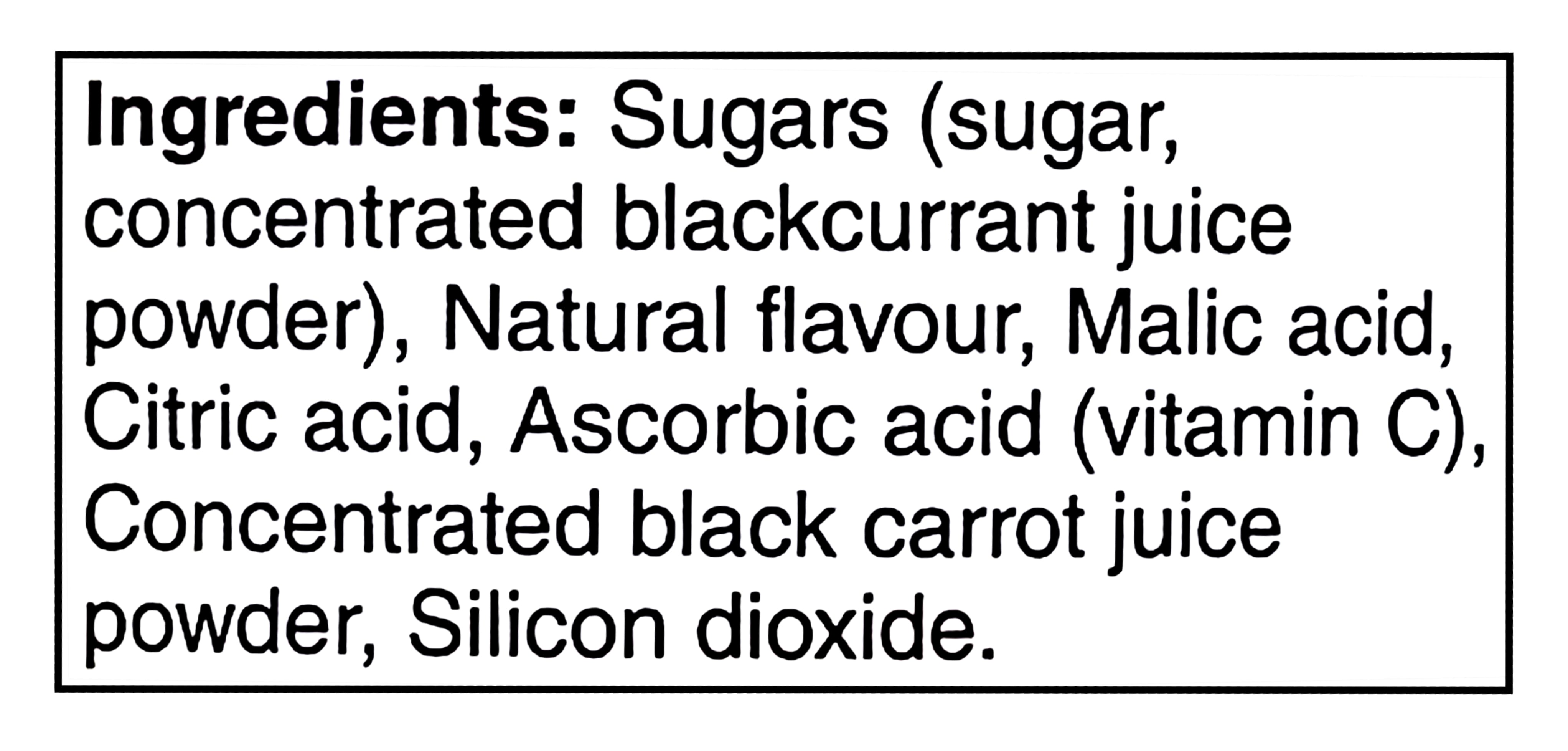 List of ingredients for No Name Cherry Drink Mix, 2.3kg/81.1 oz on a white background